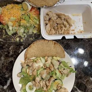 Takeout of Famous Grilled Chicken Salad (requested chicken on the side to heat up for meal #2)