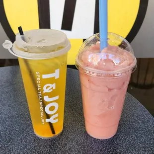 Peach Green Tea, Strawberry Banana Smoothie