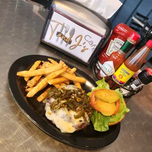 jacked up smashburger consists of hamburger patty, hot sausage patty, pepperjack, and jalapenos