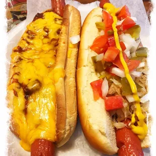 Chili Cheese Dog and a Chicago Dog. Damn. Just Damn. So good.