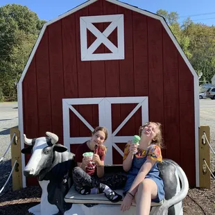 Enjoying ice cream outside T &amp; J's Dairy Barn!