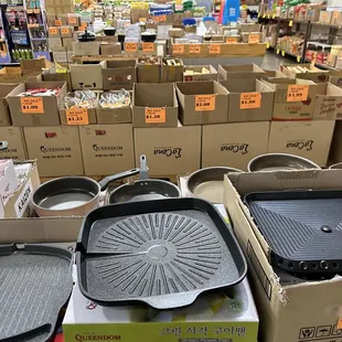 a variety of frying pans