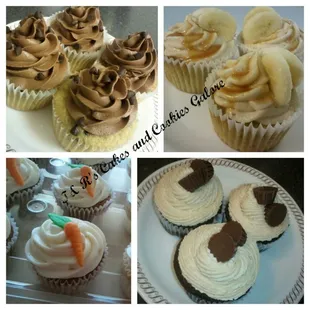 Cupcakes - Banana Chocolate Chip, Peanut Butter and Banana, Carrot Cake and Chocolate Peanut Butter