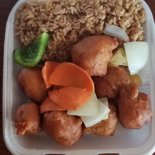 Sweet &amp; sour chicken with fried rice