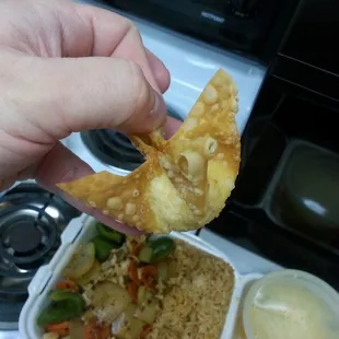 Crab Rangoon. This is hand made and stuffed don't think I've ever had a handmade one.