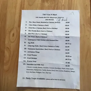 A menu that has been used again and again!  They also have bahn mi!