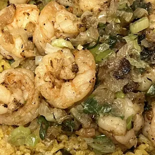 Shrimp fried rice (stir fry shrimp and onions on top)