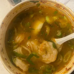 Shrimp Yakamein soup spicy and delicious