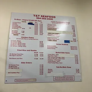 Menu with some items covered, up to date as of 11/22/19