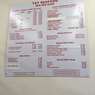 the menu for the restaurant
