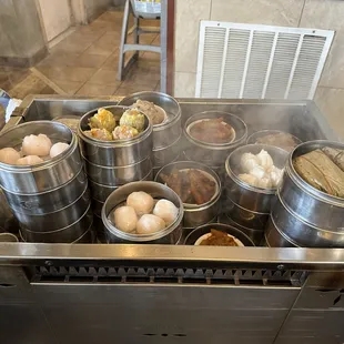 Hot steaming cart of delicious Dim Sum.