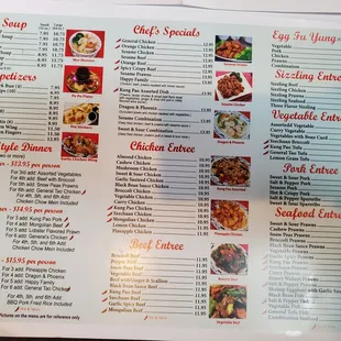 Menu located at front counter