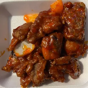 Sweet &amp; Sour Ribs Great flavor but no meat all bones, won't order again.