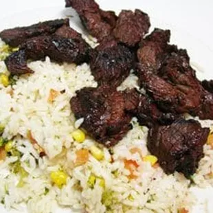 Steak tips with rice