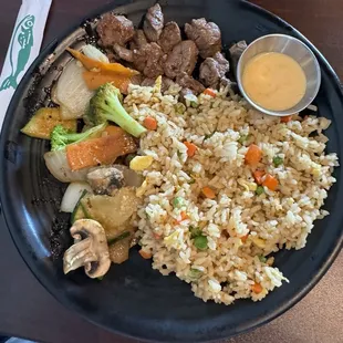 Lunch portion of hibachi filet mignon lunch.