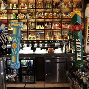 a bar with beer taps