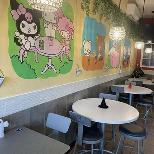 Cute paint work on the walls, Sanrio vibes