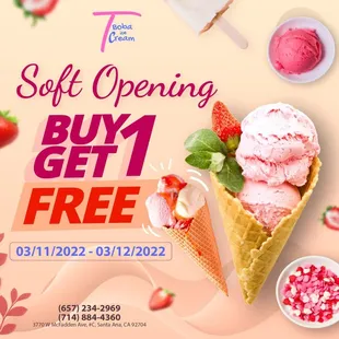 T Boba Ice Cream Soft Opening!!! From 3/11/2022 to 3/12/2022  It would be an absolute pleasure for us if you and your family would gr