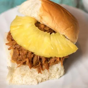 Island pork sliders on Hawaiian Rolls