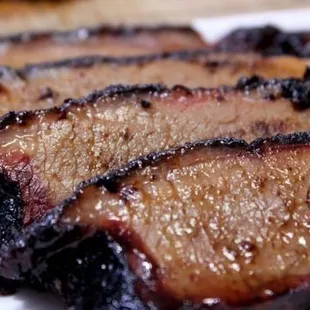 Freshly sliced smoked brisket