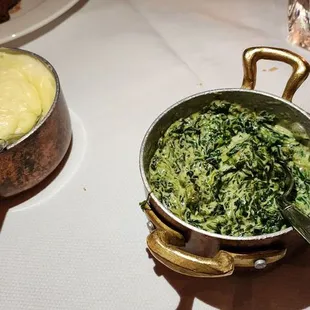 Potato puree and creamed spinach