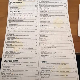 Menu from visit 2/7/24 - breakfast choices