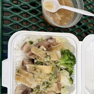 Ginger scallion chicken with rice lunch special (comes with hot and sour soup)
