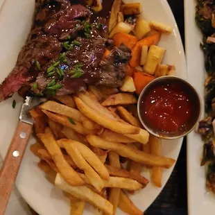 Steak frites special! With fingerling potatoes and root veg. $21