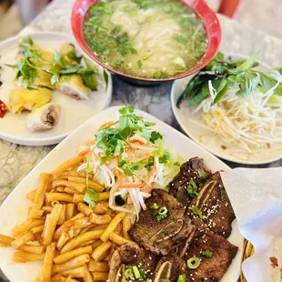 three plates of food on a table