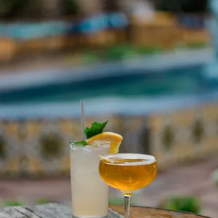 two drinks on a wooden table