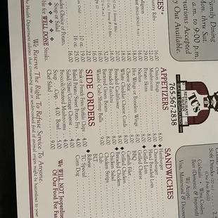 The updated menu