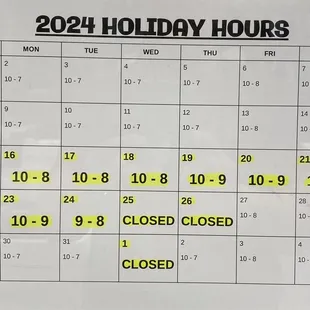 2024 Christmas Schedule