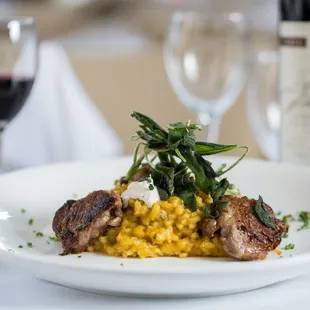 T Fusion Steakhouse Pumpkin Sage Risotto Lamb Medallions