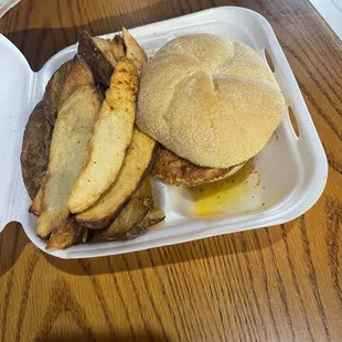 Luis got the lemon pepper chicken sandwich.