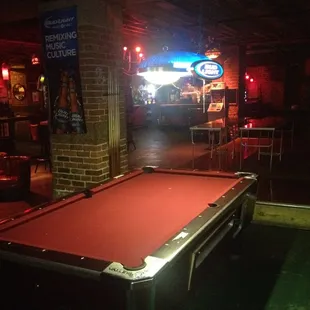 a pool table in the foreground