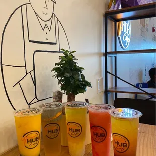 four drinks on a table
