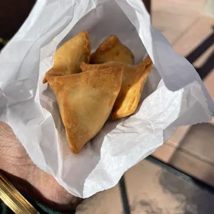 Baby Samosas 4 for 5$. Too small too expensive