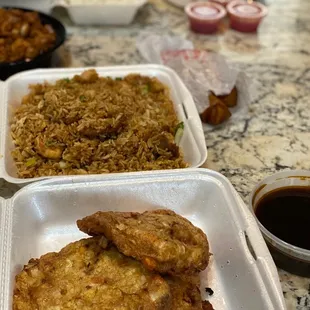 Combo fried rice, combination egg foo young