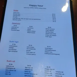 Happy hour menu