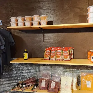 shelves of food