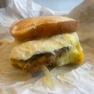 Steak egg and cheese on toast