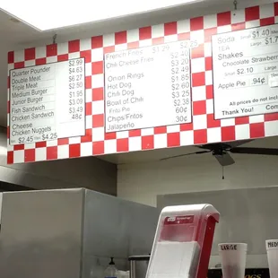 Menu at TJ's Hamburgers