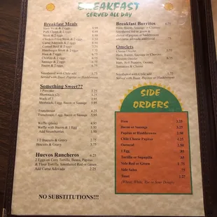 Breakfast menu
