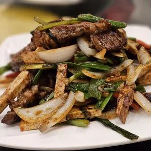 Taro stick, steak stir fry