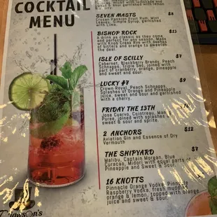 Cocktail menu