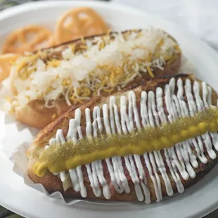 Sonoran dog is photogenic but the chili dog is good too.