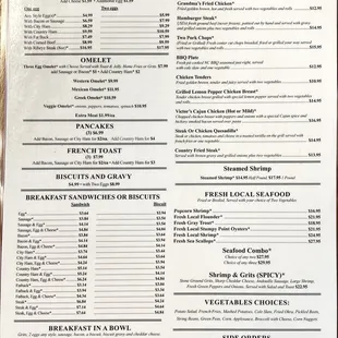 Menu as of September 2022