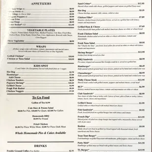 Menu as of September 2023