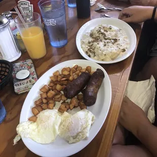 Sausage gravy on biscuits