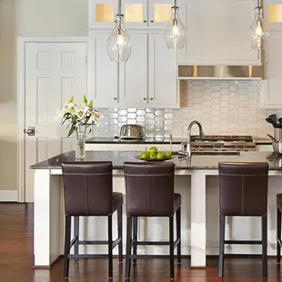 a kitchen with a center island